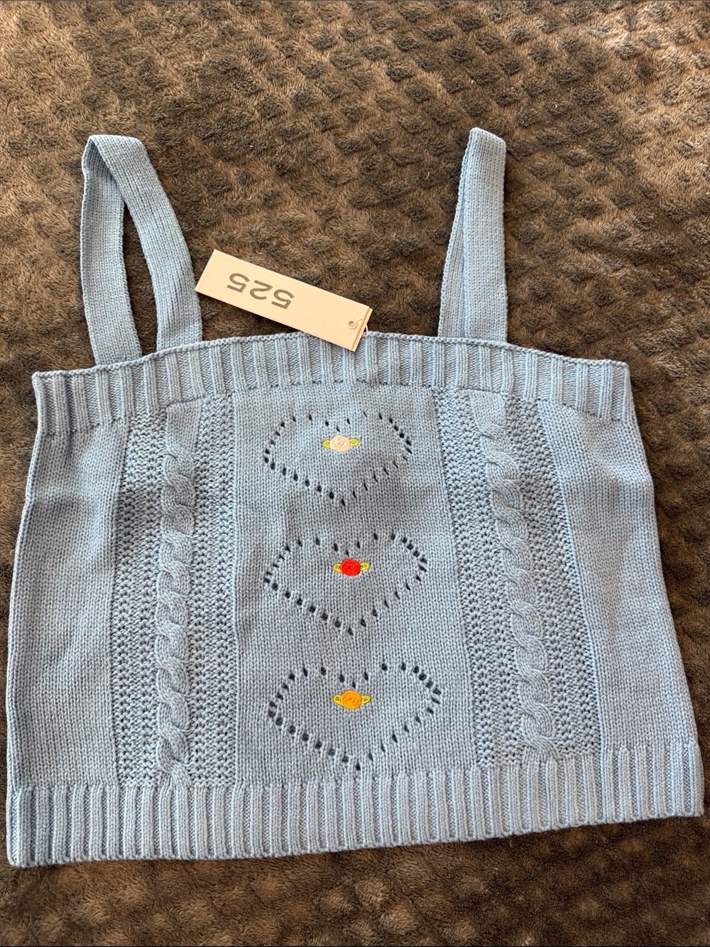 525 America Light Blue Knit Bib Top with Embroidered Dots